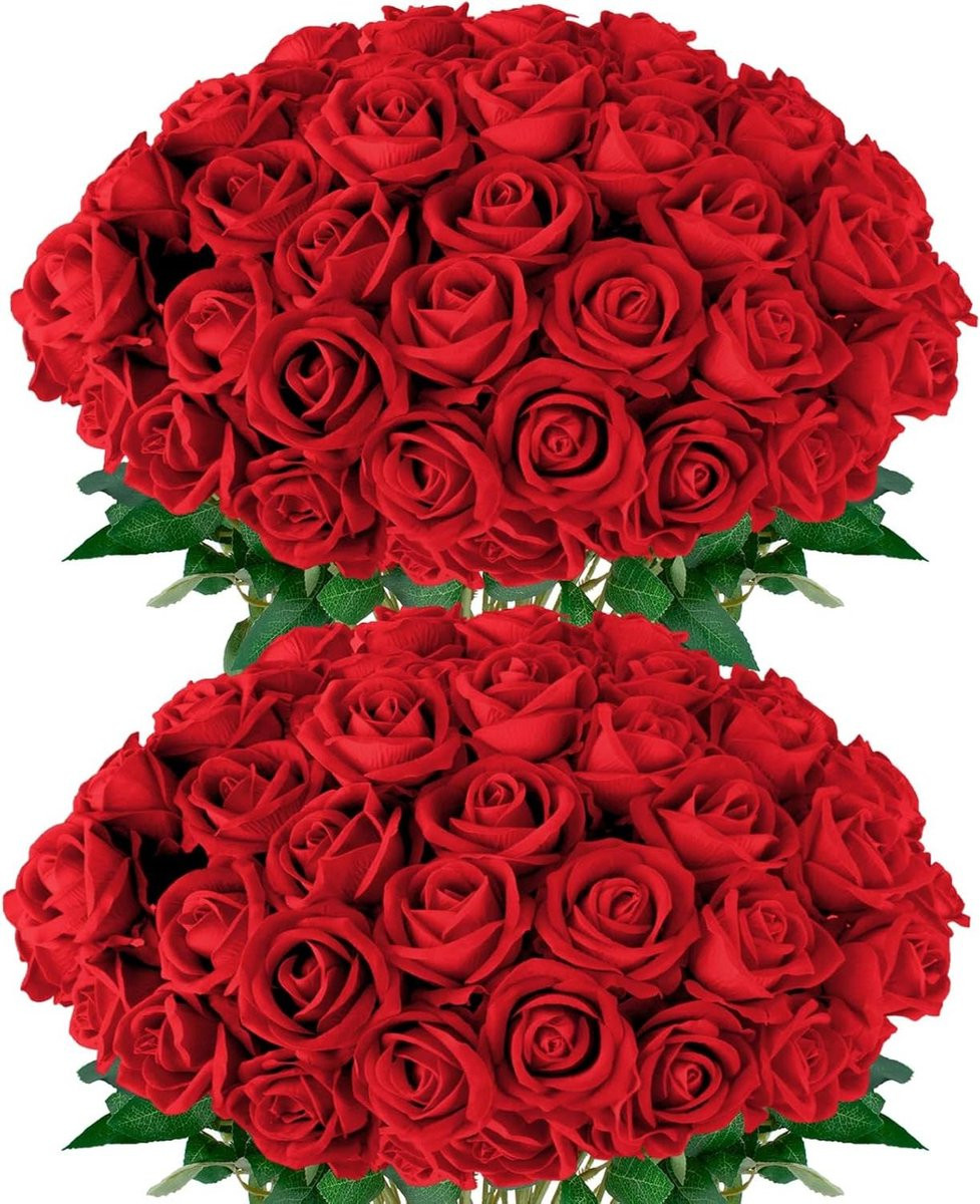 50 stuks Kunstmatige Rode Rozen met Fluweel Look voor Decoratie