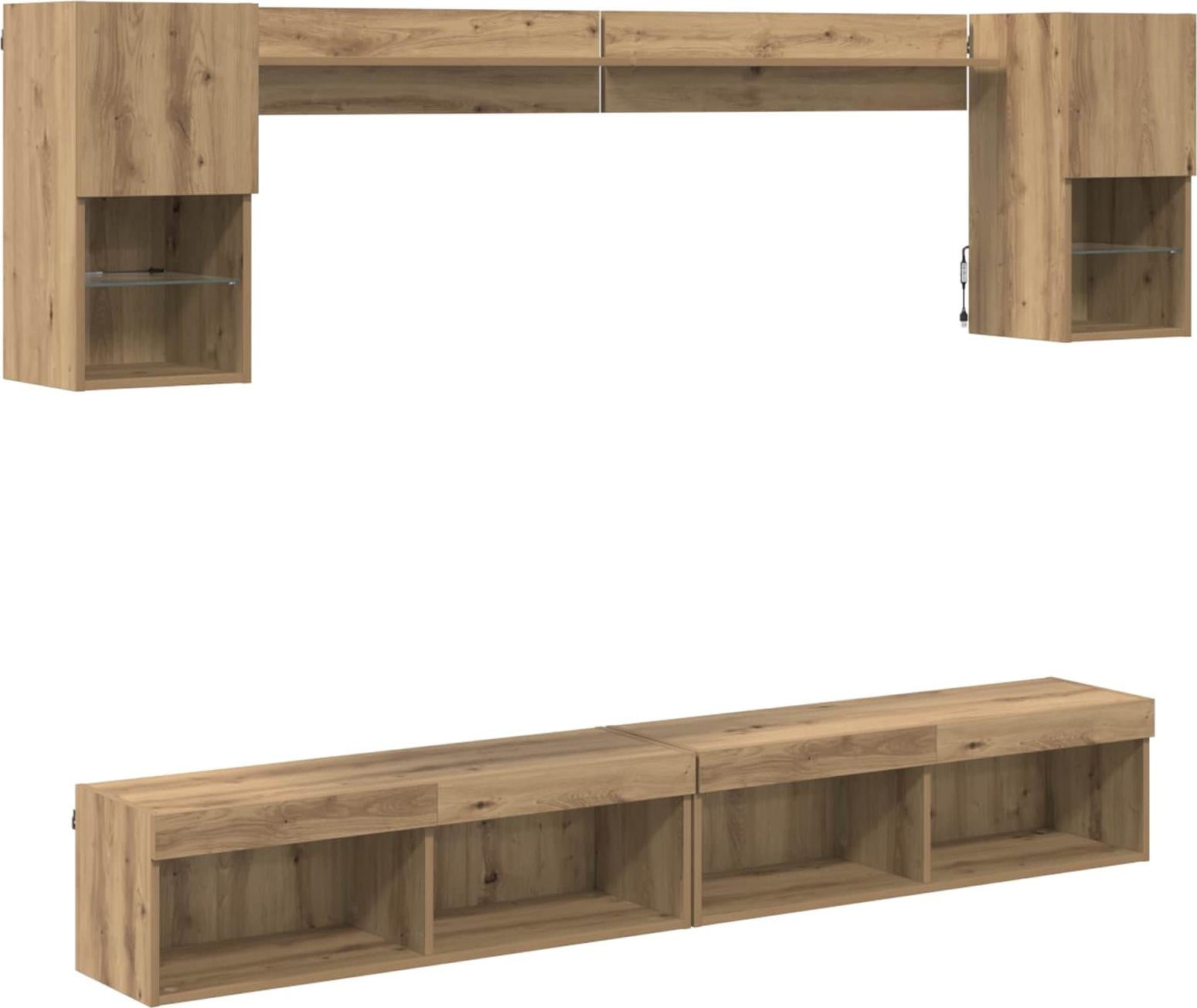 Set van 6 moderne vidaXL TV-wandmeubels met geïntegreerde LED-verlichting in Artisan Eik