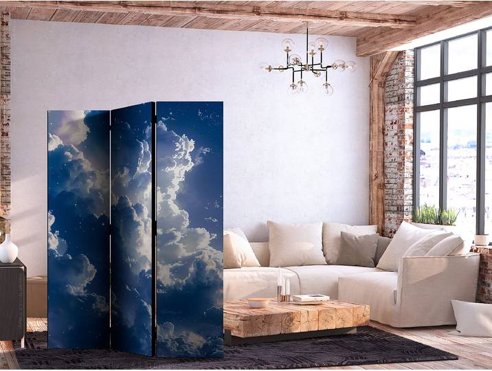 Paravent nuages étoilés 2 faces Autres Bleu 135 x 172cm