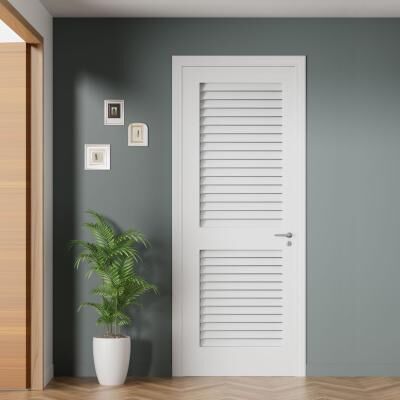 Nuzanto "80""H White Louver Closet Doors Solid Manufactured Wood Primed Interior Slab Door"
