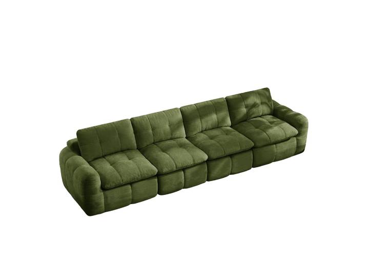 Canapé modulaire 4 places en chenille mousse 32d, vert
