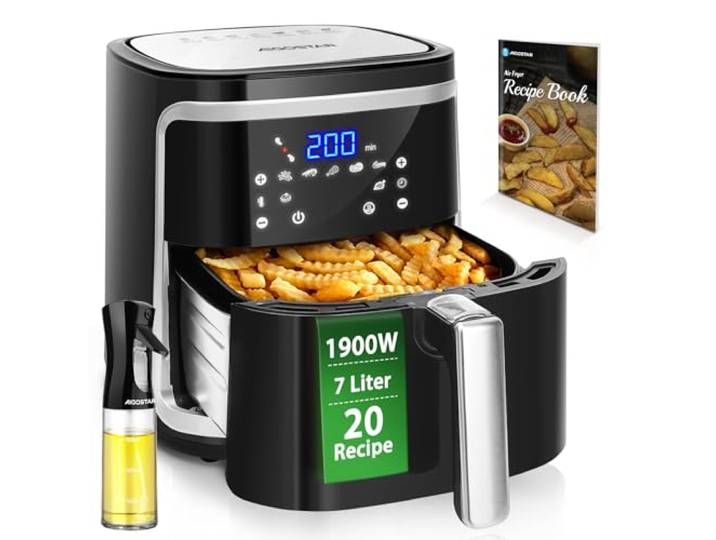 Aigostar Cube - Friteuse à air sans huile de XXL\, 1900W\, 7L air fryer. Livre de recettes inclus. Mode manuel et fonction maintien au chaud. Panneau tactile LED\, 7 préprogrammes