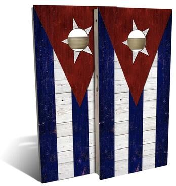 Skip's Garage Cuba Flag Outdoor Cornhole Board Set