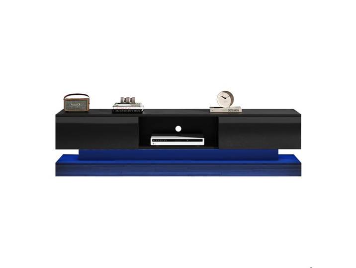 Meuble TV – Noir brillant – LED multicolore Bluetooth – 160 cm 2 tiroirs