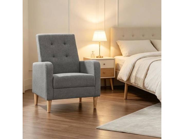 Fauteuil à oreilles - Fauteuil nordique - Gris foncé - Lin respirant - Mousse épaisse