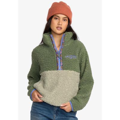 Strickfleece-Pullover BILLABONG "HORIZON MOCK NECK", Damen, Gr. XL, grün (treehugger), Fleece, Obermaterial: 100% Polyester, Pullover, aus Fleece