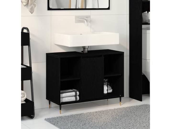 HEFZGDB Moderne Kommode Schwarze Eiche Holzwerkstoff Mittel Badmöbel mit Matter Oberfläche Stauraum Schrank Badezimmer Aufbewahrung