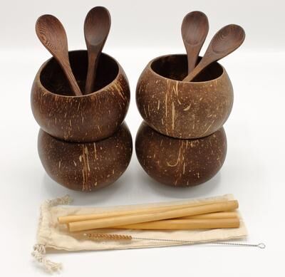 Elyon Tableware Elyon Large Coconut Shell Bowl Handmade Dinnerware and Flatware Set