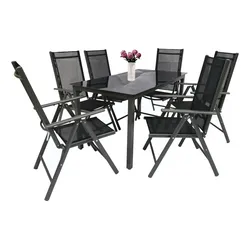 Gartenmöbel 7er-Set   , schwarz , Maße (cm): B: 140 H: 73
