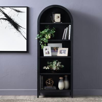 Crestview 77.5 in. Black Solid Wood 5 Shelf Bookcase