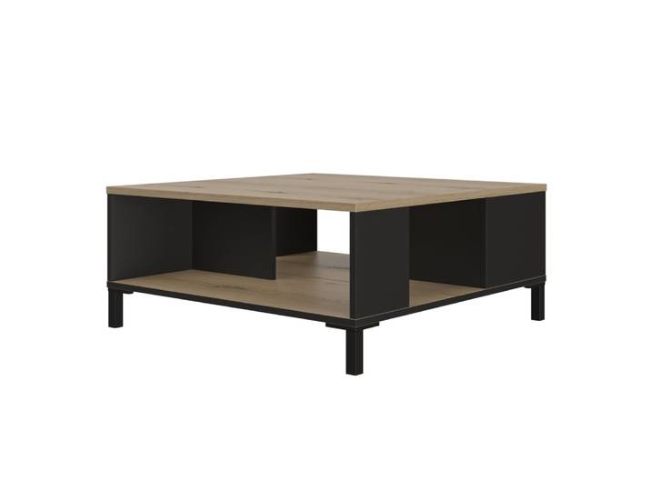 Table basse carrée double plateau effet bois chêne