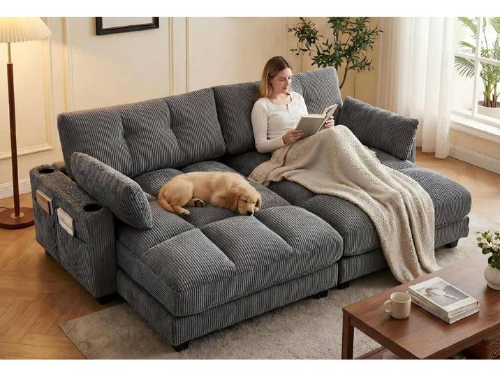 LVHOM Polsterliege Ottomane/Loungesofa/Polsterbett/Daybett/Gästebetten/Schlafsofa (USB/Typ C-Ladeanschlüssen, Seitentaschen, Getränkehalter, modularer Flexibilität Palmen Sessel, links & rechts tauschbare Armlehnen, Schlaffunktion, Platzsparend, 2-St., Multifunktional für Kleinwohnung, Homeoffice und Gästeübernachtung), Perfekt für Wohnzimmer, Schlafzimmer, Jugendzimmer, Gästezimmer