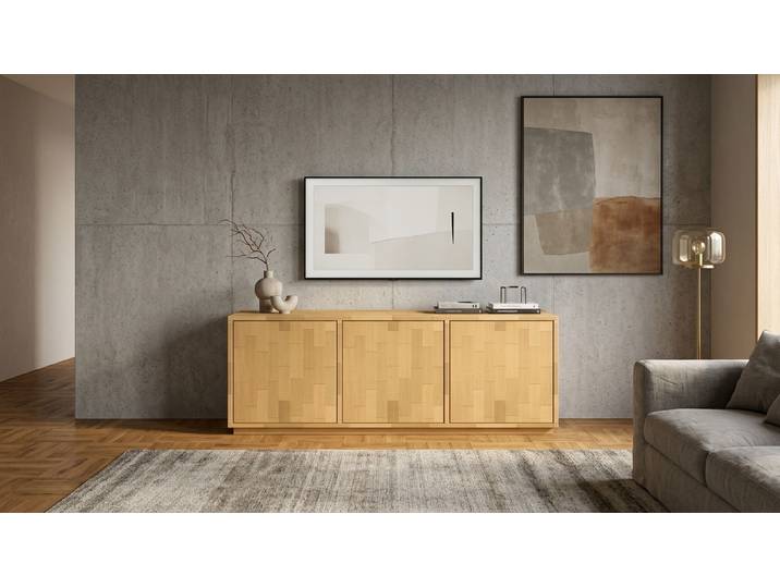 Sideboard mit weißen Türen - TV-Schrank nach Maß Buche Natur geölt