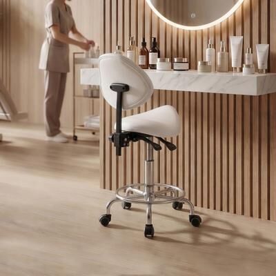 toswini Faux Leather Saddle Stool with Adjustable Backrest Footrest and Tilt Seat