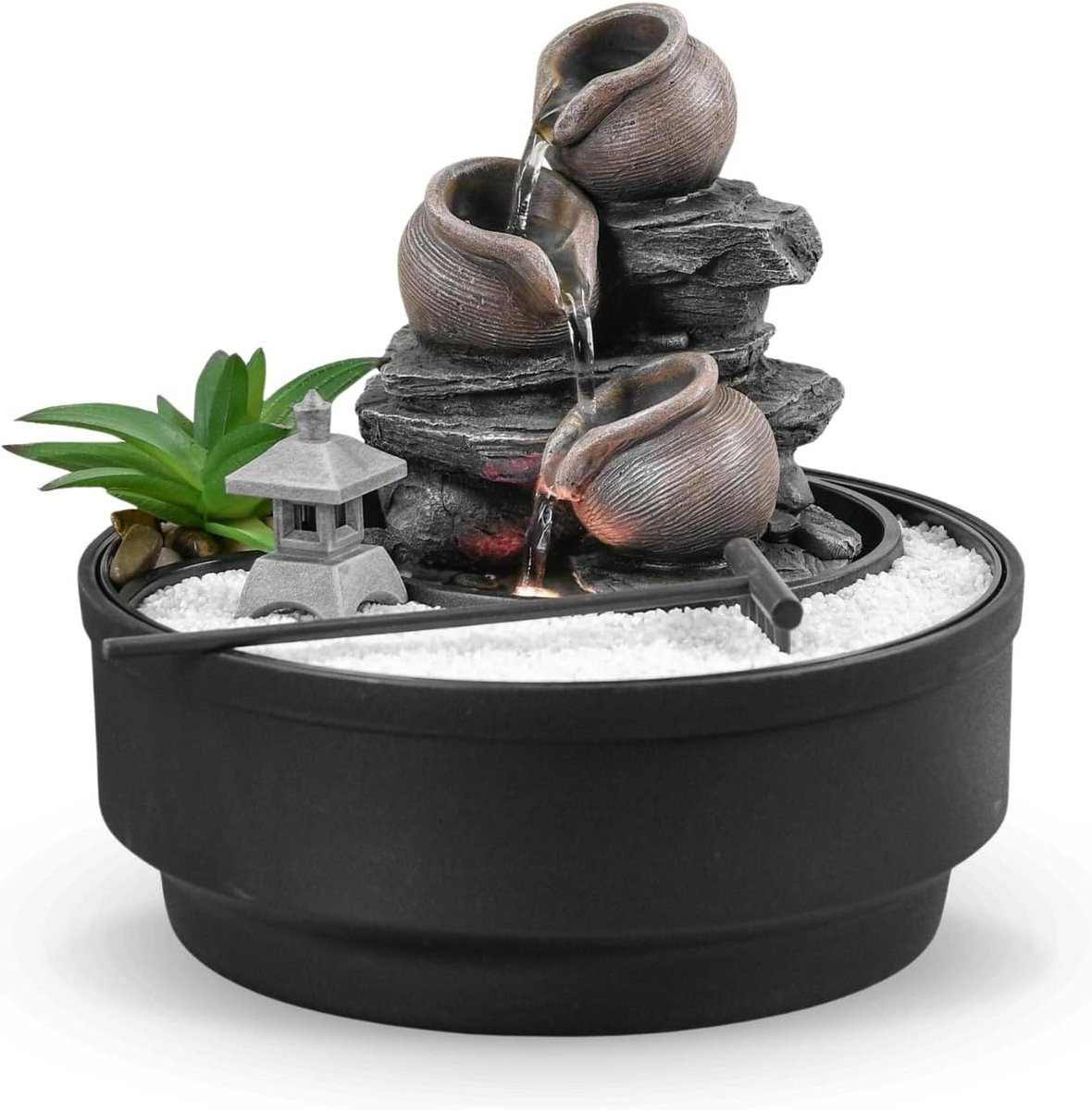 Binnenfontein Tuin Zen Fontein in Wit met Realistische Steenlook - Hoogte: 21 cm