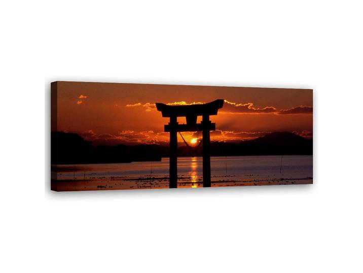 Feeby Wandbild sonnenuntergang über dem torii tor, Orange, Landschaft/Berg, Rechteckig, 90x30 cm, Bilder & Rahmen, Bilder, Leinwandbilder