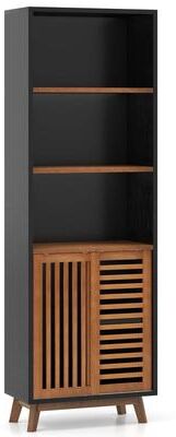 "5-Tier Tall Bookshelf 70"" Wood Display Bookcase w/ Sliding Doors"