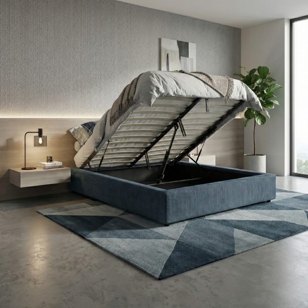 SAMPUR Lit coffre électrique bleu 90x190cm Bleu 190x25x90cm