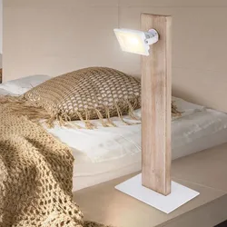 Tischleuchte Spot schwenkbar Holzleuchte Schlafzimmer Tischlampe Beistellleuchte, Metall weiß, 1x LED 5W 420Lm 3000K, LxBxH 18x12x45 cm