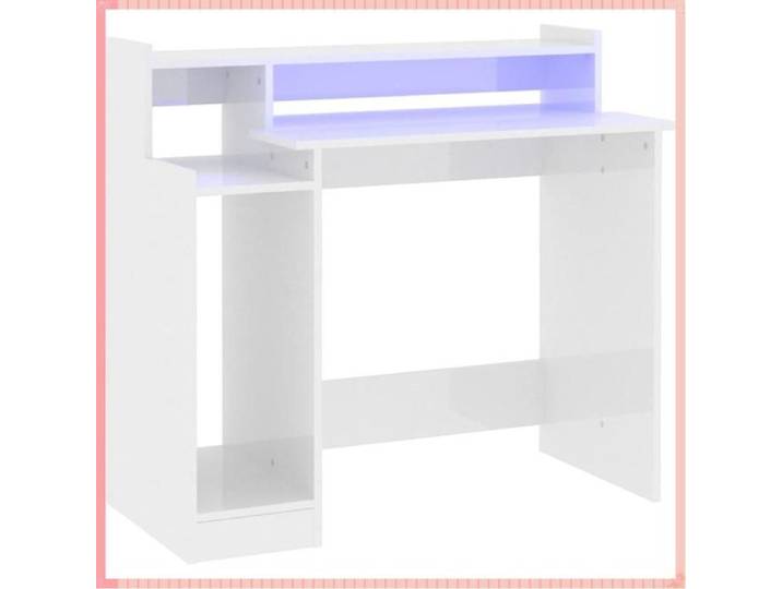 Bureau lumières LED brillant - Bois d'ingénierie - Blanc - 97x45x90cm