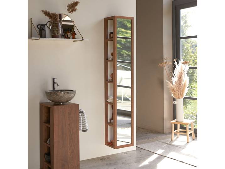 Hochschrank Twig aus Nussbaumholz mit Spiegel 30 - Dunkelbraun