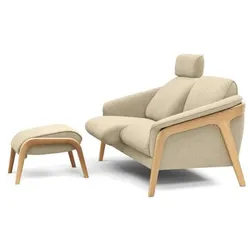 Segmüller Werkstätten Sofa mit Hocker Nido01 Stoff Beige Natur 2-Sitzer