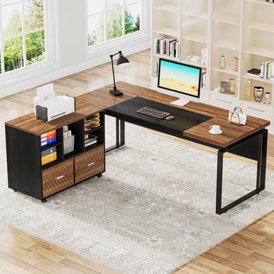 BLUEBELL "63"" L-Shaped Computer Desk Executive Desks with Reversible File Cabinet and Storage Drawers for Home Office"