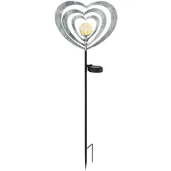 LED Solarleuchte Gartenlampe Glas Herz Wegeleuchte Metall silbergrau H 82 cm