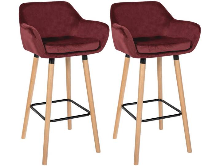 CLP Barhocker Grant Samt (Set, 2er), Samtbezug, Buchenholzgestell