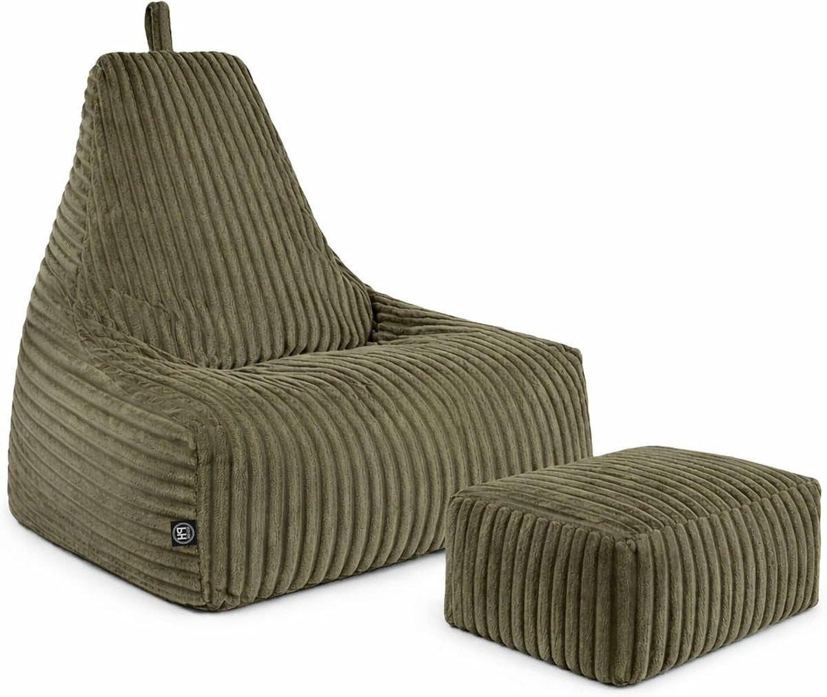 Bean Bag Stoel met Voetenbank XXL in Olijfgroen Corduroy Stof