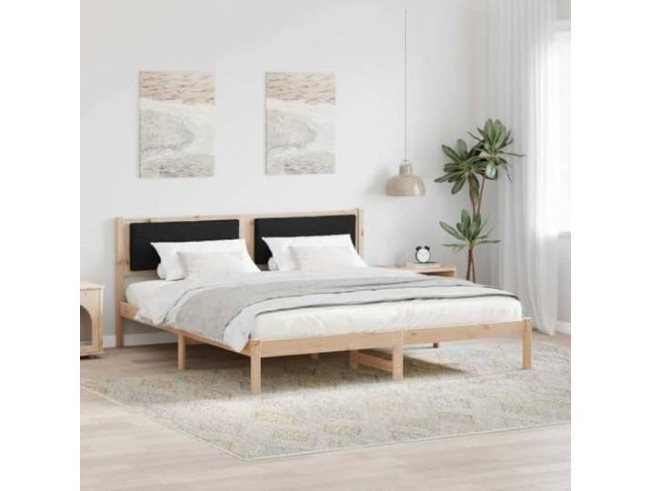 Massives Kiefernholz Modernes Design Bettgestell Schwarz 180 x 200 cm Bettgestell Massives Kiefernholz 180x200 Schwarz Lattenrost Stabil Bettrahmen mit Polster Kopfteil Einfacher Aufbau