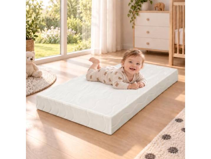 4myBaby Kindermatratze 140x200 cm, schadstofffrei, waschbar & robust Feste, atmungsaktive Schaumstoffmatratze mit abnehmbarem, waschbarem Bezug – ideal für Allergiker und Kinderzimmer.