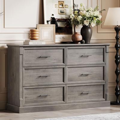 Garvee Farmhouse 6 Drawer Dresser for Bedroom, Rustic Wood Chest of Drawers with Metal Handles, Large Double Dresser