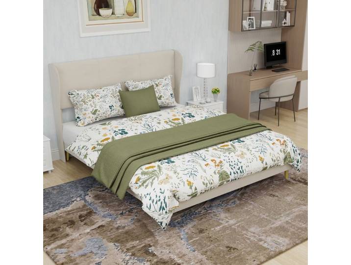 Lit 140x200 avec tête de lit rembourrée Beige EVRYAE