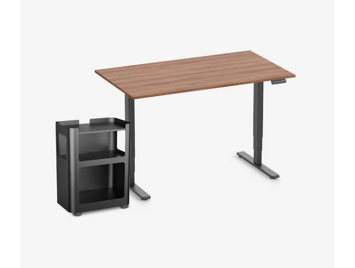 FOKUS Schreibtisch + Rollwagen Nussbaum Schwarz 140x80
