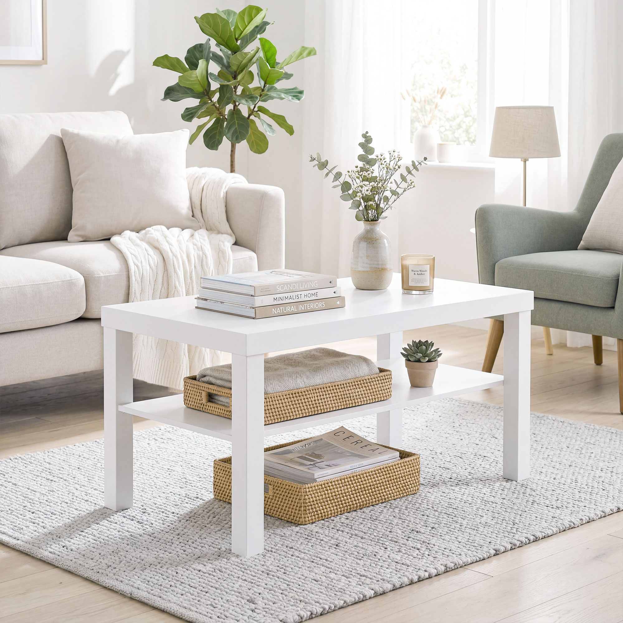 Homcom Tavolino da Salotto Rettangolare con Ampio Ripiano, 90×45×44.5 cm, Bianco   Aosom Italy