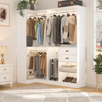 Rackcog Navada Set of 2 Corner Closet Organizer, 70.9'' W Closet System with Drawers and Hanging Rods