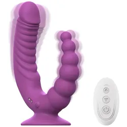 Teazers, Vibrator, Doppelvibrator mit Saugnapf und Fernbedienung Lila