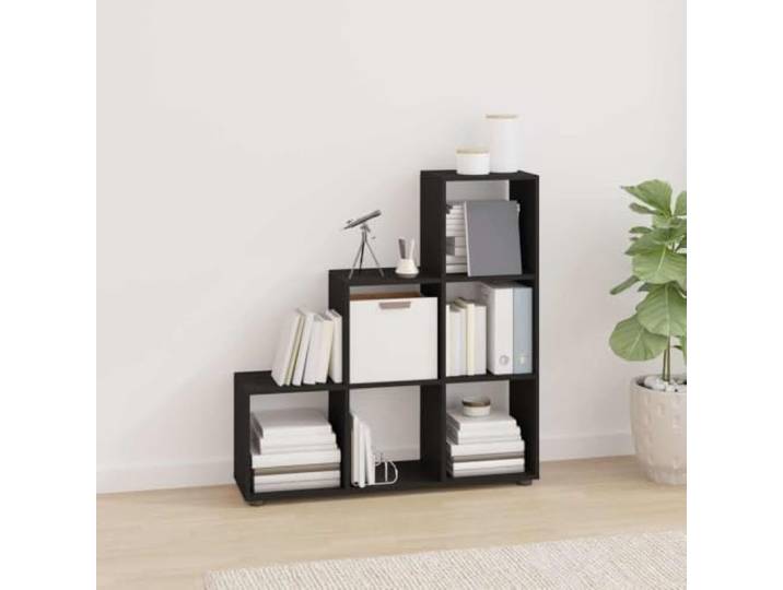 ZQQLVOO Treppenregal Schwarz 107 cm Holzwerkstoff Standregal mit 6 Fächern Stufenförmiges Design, glatte Oberfläche, feuchtigkeitsbeständig, stabile Konstruktion, einfache Montage
