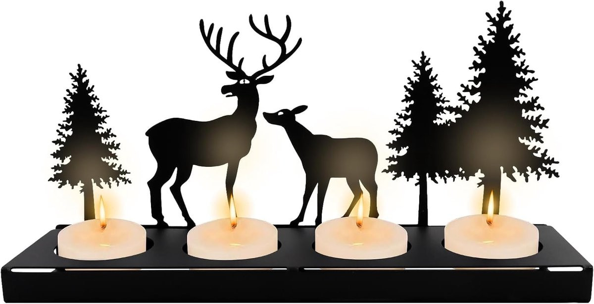 SnelShoppen Moderne Adventskrans Kaarsenhouder - Zwarte Metalen Kaarsenstandaard voor Kerstdecoratie - Oblong Tafeldecoratie