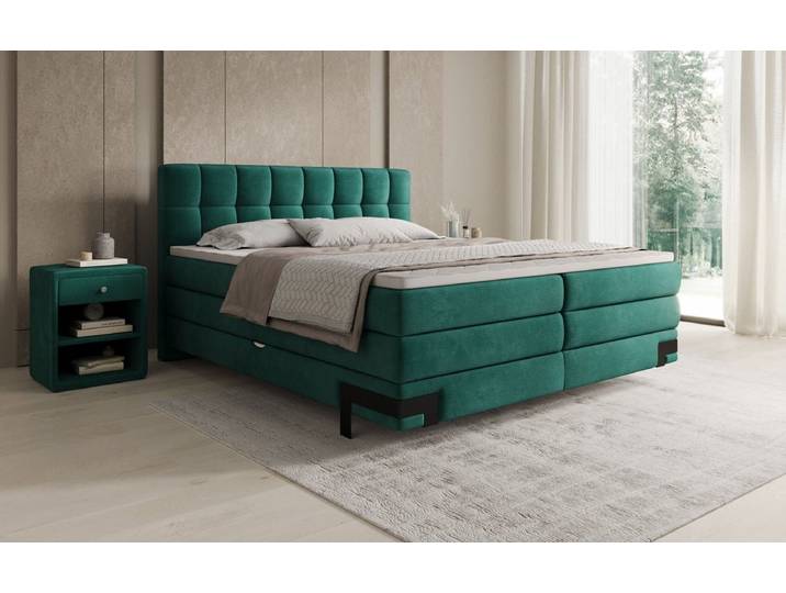 Boxspringbett Isabell mit Stauraum in Samt - 160x200 - Grün - H3 (70-100kg) - Luxusbetten24