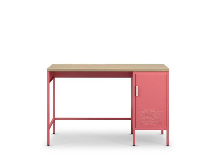 Bureau 1 porte en métal l120cm - rose
