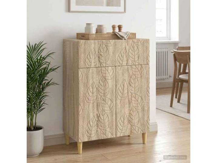 KTHLBRH Sideboard Eiche Sonoma 66 x 34,5 x 90 cm Ingenieurholz 1 Schublade, 2 Einlegeböden, 2 Flügeltüren, Vintage-Stil, leicht zu reinigen