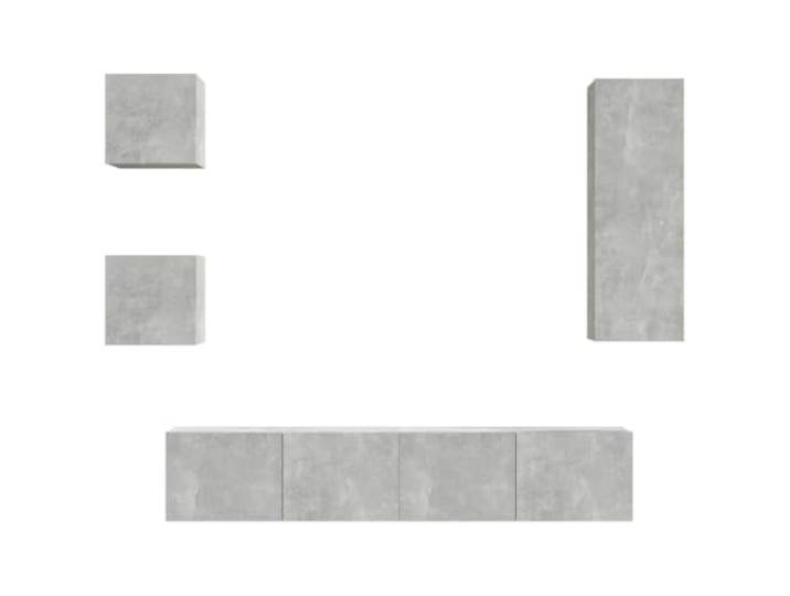 Roanoer 5-TLG TV-Schrank-Set Wandmontage Betongrau Holzwerkstoff 5-teiliges modulares Lowboard-Set in Betongrau aus robustem Holzwerkstoff zur Wandmontage für Ordnung im Wohnzimmer.