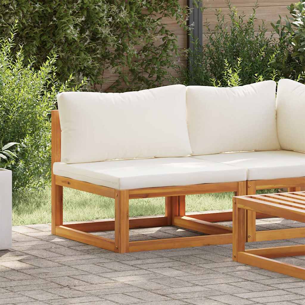 vidaXL Sofá seccional central y cojín blanco crema madera de acacia Gris