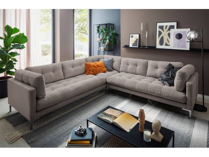 Wohnlandschaft GOODPRODUCT Landau U-Form , grau, B:265cm H:75cm T:265cm, Sofas, Wohnlandschaft, in Cord-Stoff mit Metallfuss