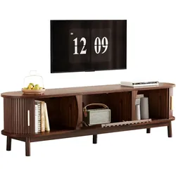 TV-Schrank 165x39x46 Retro Design Braun mit Schiebetüren, Klapptür, Stauraum für 70 Zoll Fernseher, MDF