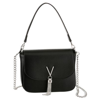 Schultertasche VALENTINO BAGS "DIVINA", Damen, Gr. B/H/T: 23cm x 17cm x 8cm, schwarz, Lederimitat, Taschen Schultertasche, mit Ketten Details Handtasche Damen Tasche Damen Schultertasche