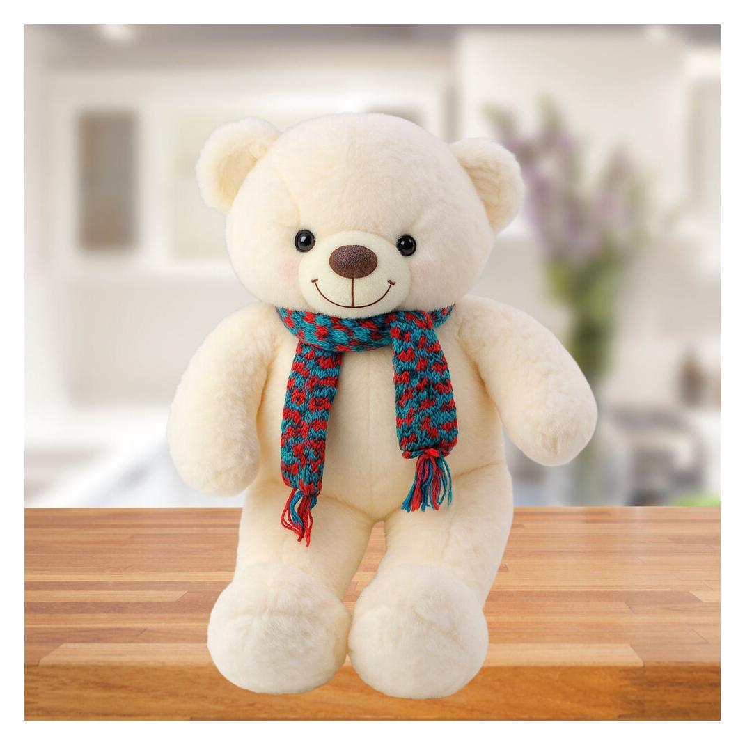 Lean Toys Lean Plüsch Maskottchen Knuddeliger Teddybär Buntes Wolltuch Weiss 55Cm (55 cm) (LEA22478-uniw)