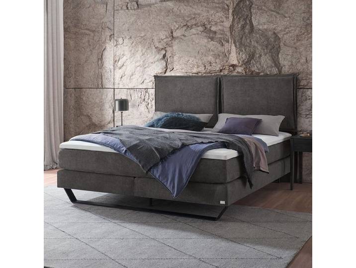 Boxspringbett Rimossa Velours-Strukturstoff 180x210cm TTF-Box Härtegrad: H3 Dunkelgrau modern
